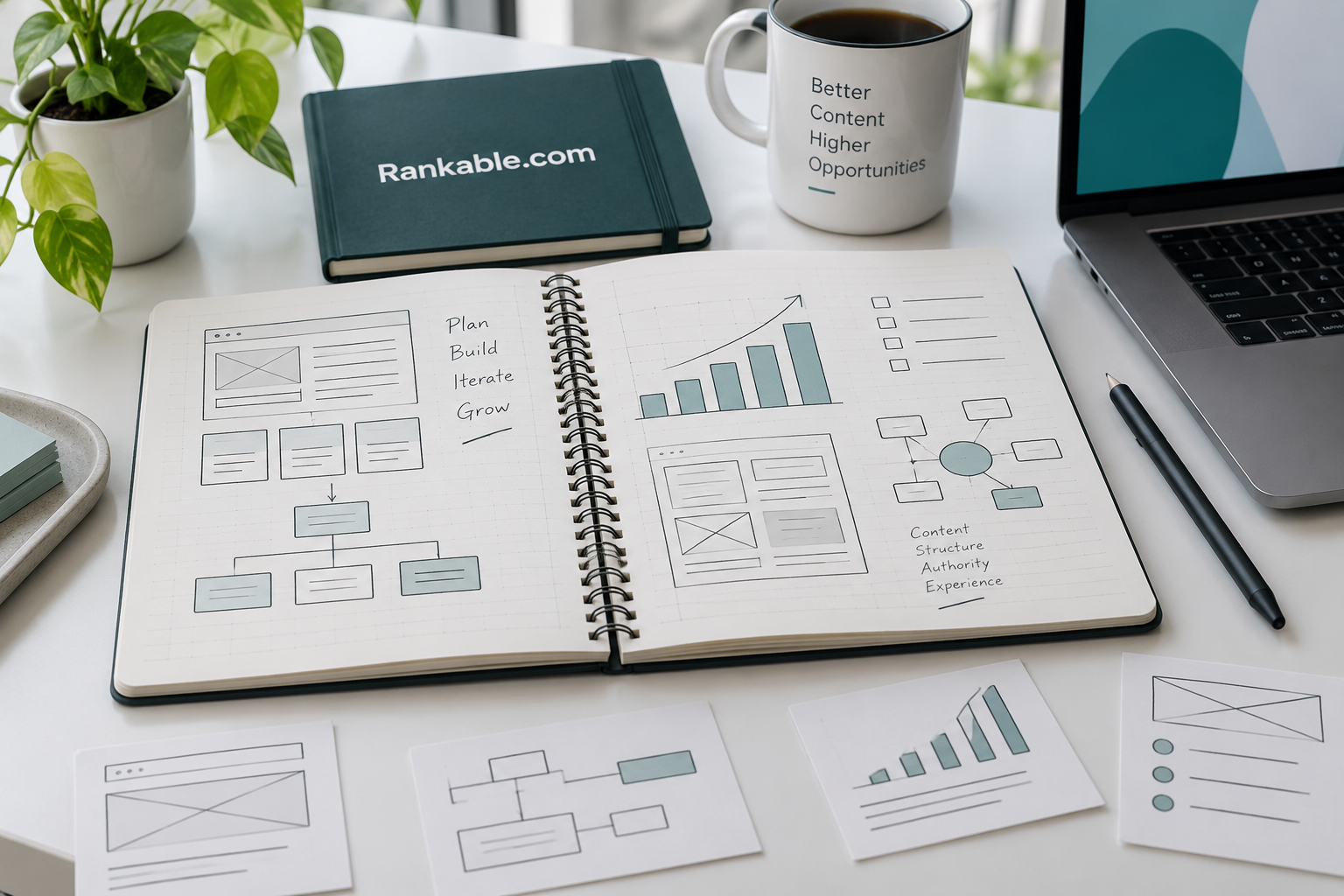 An SEO ranking SaaS concept notebook
